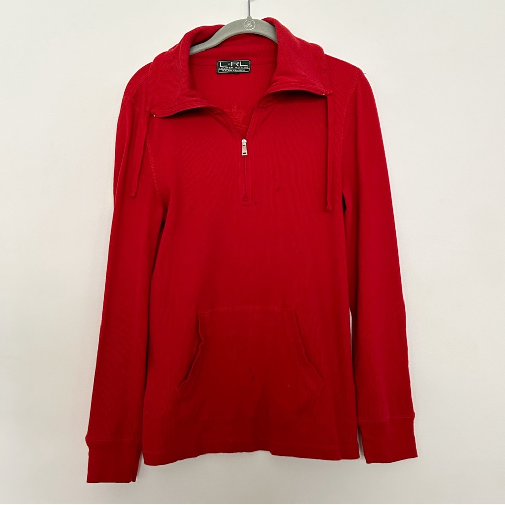 Ralph Lauren Logo Active Red Quarter Zip Pullover Jacket Drawstring Sweatshirt - Picture 3 of 8